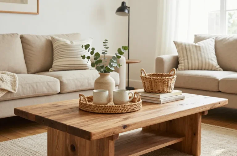The Secret to 14 Farmhouse Coffee Table Styling Ideas for a Warm & Inviting Living Room